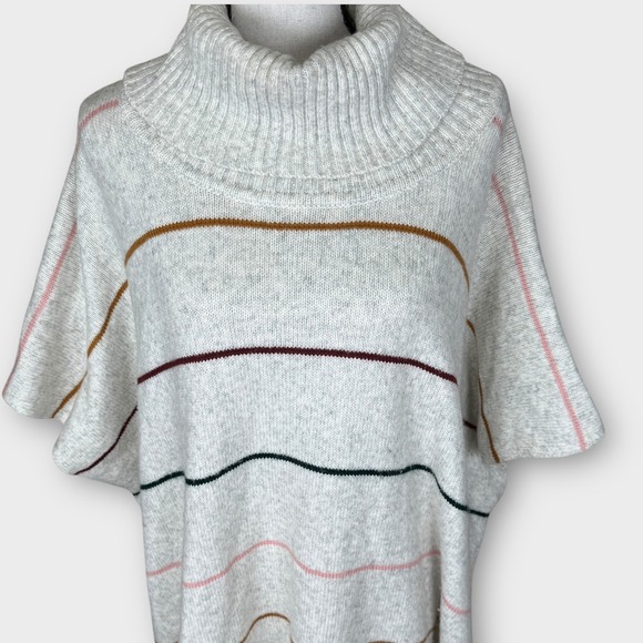 LOFT Striped Cowl Neck Poncho Sweater Cape Pullover Knit XS/S Oversized Cozy - Picture 10 of 10